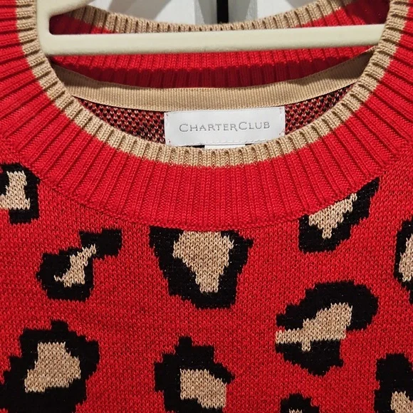 Charter Club Red Leopard Print Sweater - Picture 3 of 12